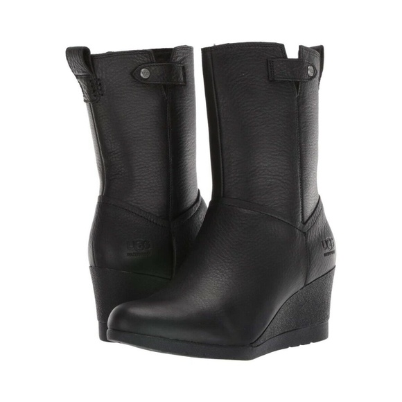 Ugg Women's Potrero Waterproof Wedge Bootie Leather Black Size US 10 - Picture 1 of 5